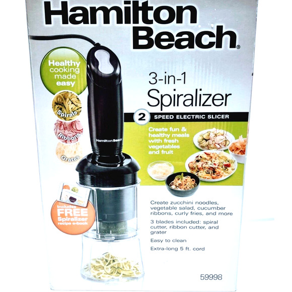 Hamilton Beach 3-in-1 Spiralizer 2 Speed Electric Slicer - with recipe e-book - Picture 1 of 3